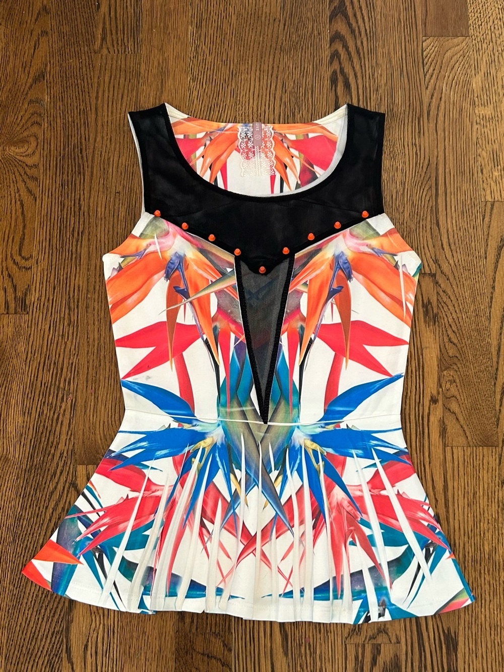 Mauve Tropical Print Mesh Yoke Peplum Tank Top - Vibrant Multi  277